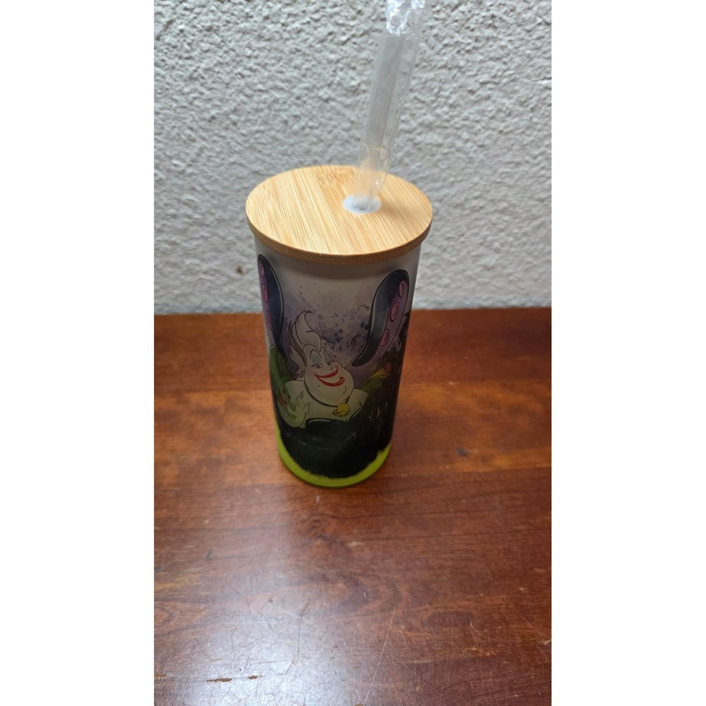 Disney Villains Frosted Glass Tumbler Bamboo Lid Straw Ursula Maleficent Green